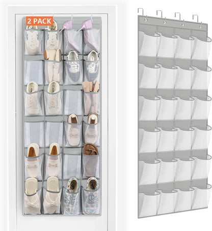 FENTEC 40 Large Pockets Over The Door Shoe Organizer, Mesh Hanging Shoe Organizer Shoe Rack for Closet Mesh Closet Shoe Holder, Over Door Organizer, Shoe Organizer for Wall, Grey, 1 Pack
