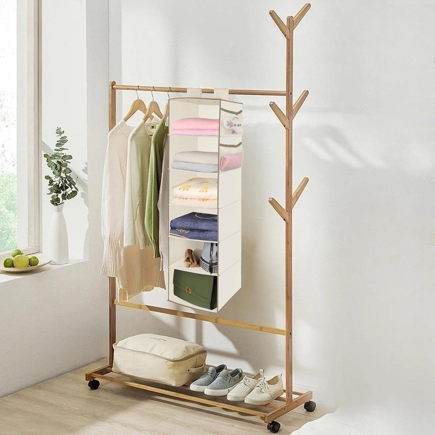 MAX Houser 6 Tier Shelf Hanging Closet Organizer, Closet Hanging Shelf with 2 Sturdy Hooks for Storage, Foldable (Grey)