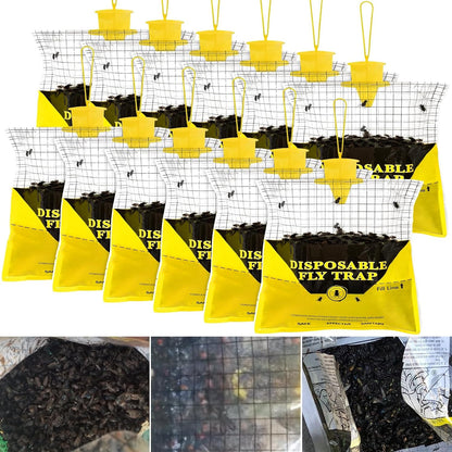 Glovv Fly Traps Outdoor Hanging with Fly Bait, 8 Pack Disposable Bags Hunter Ranch Trap, Pre-Baited Flies Bags Flies Control Bug Catcher Killer Repellent for Stable Horse Barn & Farm, All Filth Flies