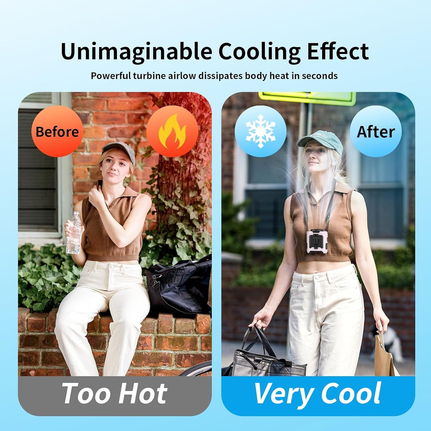 Socool 10000mAh Portable Waist Fan Clip on Wearable Belt Personal Fan Rechargeable Battery operated With 5 Speeds & Flashlight Neck Hands-Free 40H Cooling For Outdoor Camping Travel (Gray）