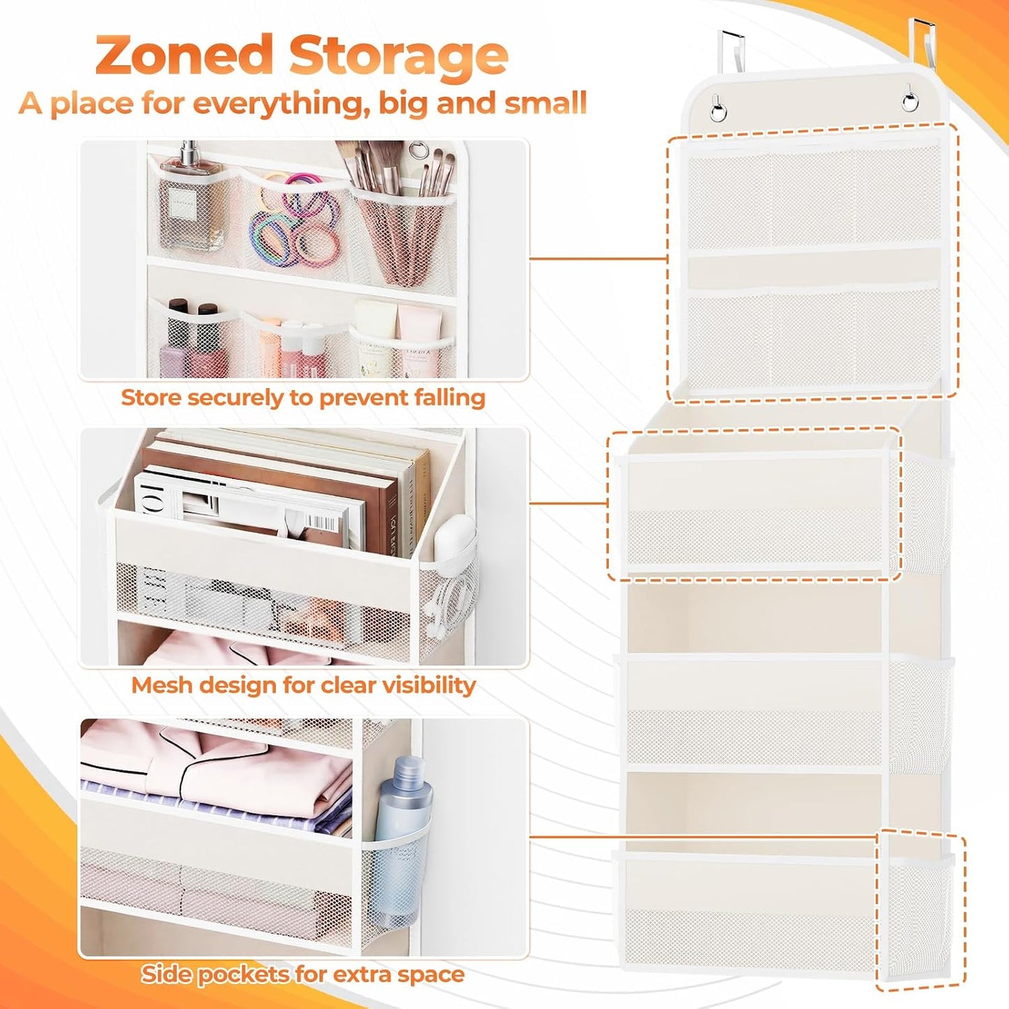 SpaceHacks 5-Tier Over the Door Organizer with Mesh Pockets, Baby Nursery Storage for Closet, Bathroom and Bedroom, Adjustable Hanging Closet Organizer for Cosmetics, Books and Essentials (Dark Grey)