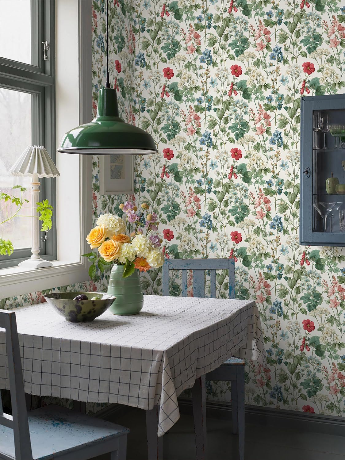 Orainege Pink Floral Peel and Stick Wallpaper Removable Self Adhesive Wallpaper 16.9inx118.1in Modern Wall Paper for Bedroom Bathroom Green Leaf Contact Paper for Cabinets