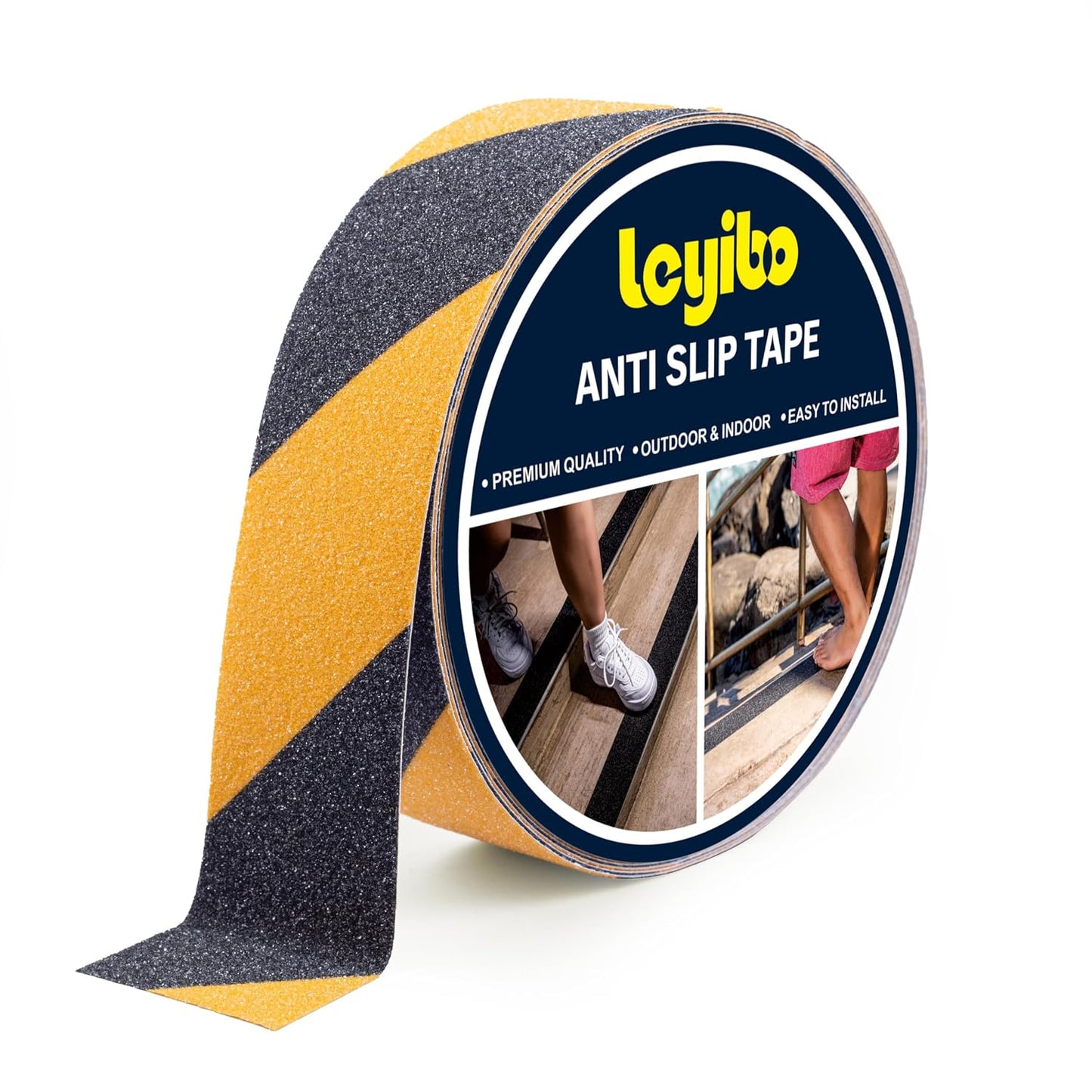 Anti Slip Tape, 4 Inch x 42 Ft Grip Tape for Stairs Outdoor/Indoor, Waterproof Non Skid Roll for Stair Treads Non Slip, High Traction Friction Abrasive Adhesive Stair Steps, Caution Yellow/Black