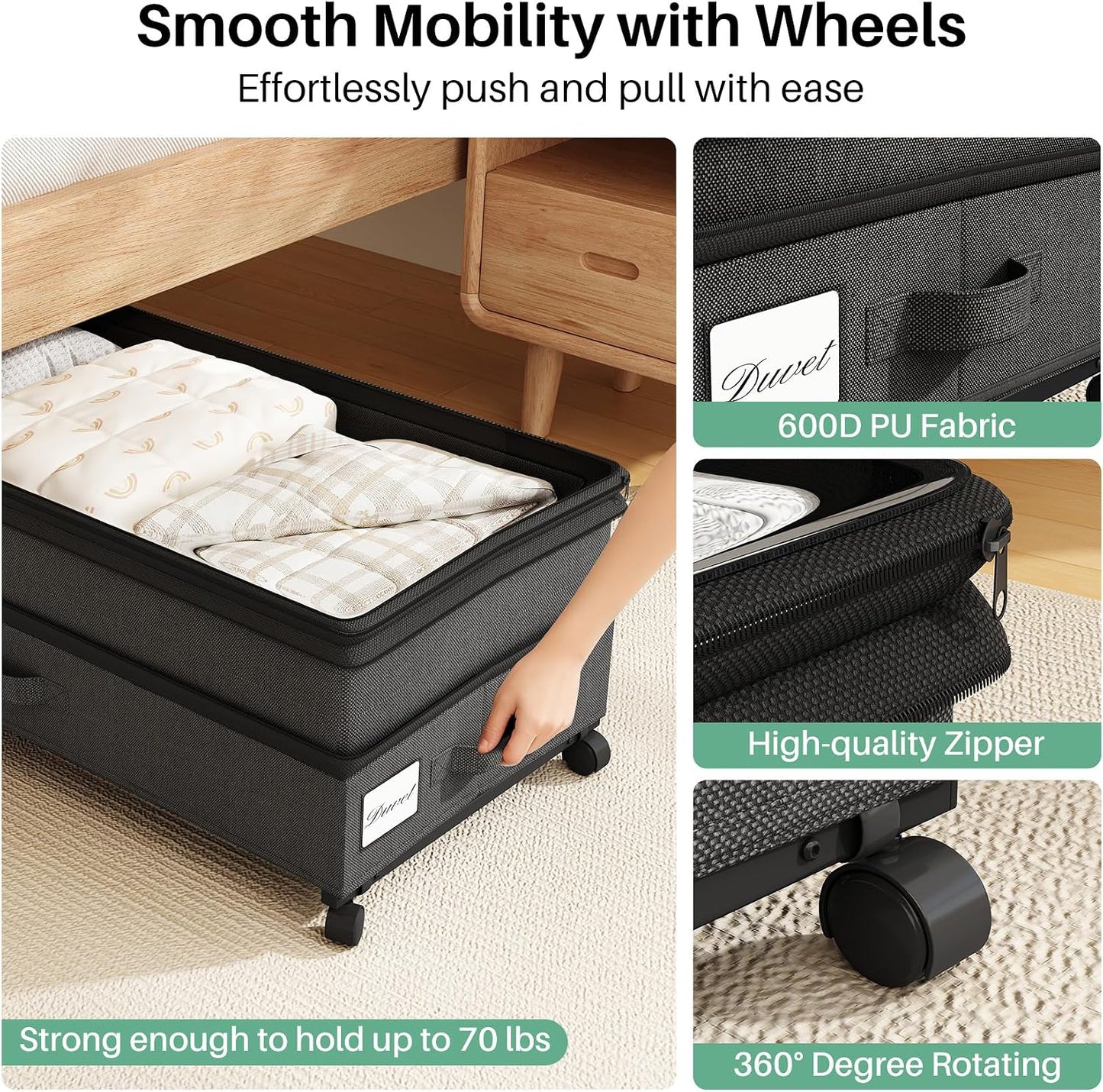 Kitstorack Under Bed Storage with Wheels 2Pack Height-adjustable Under Bed Storage Containers,Under Bed Shoe Storage Organizer with Clear Window&Label, Suitable for Clothes Storage, Gray