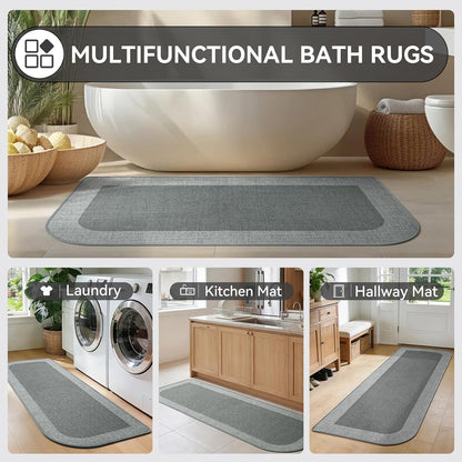 YDKGL Ultra Thin Bathroom Rugs Mat Quick Dry Absorbent Non Slip Bath Mat Bath Mats for Bathtub Mat Bathroom Carpet Fit Under Door Washable Floor Rubber Half Round Bath Rugs Grey 16x24