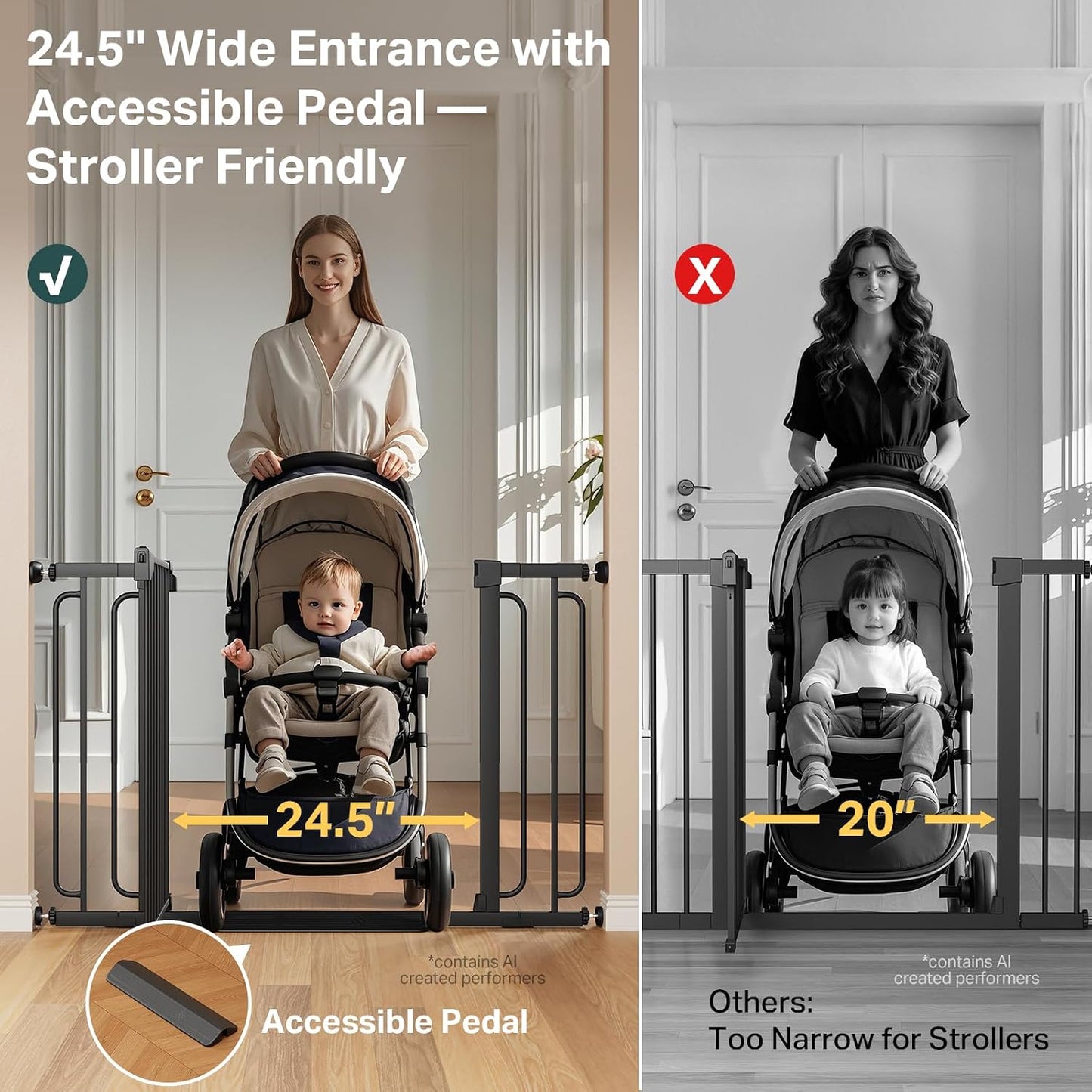 Cumbor 29.7-48" Baby Gate for Stairs, Mom's Choice Awards Winner-Dog Gate for Doorways, Auto Close Safety Pet Gate for Dogs Indoor, Easy Install Pressure Mounted Child Gate with Walk Thru Door, Brown