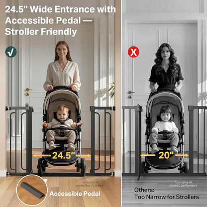 Cumbor 29.7-48" Baby Gate for Stairs, Mom's Choice Awards Winner-Dog Gate for Doorways, Auto Close Safety Pet Gate for Dogs Indoor, Easy Install Pressure Mounted Child Gate with Walk Thru Door, Brown