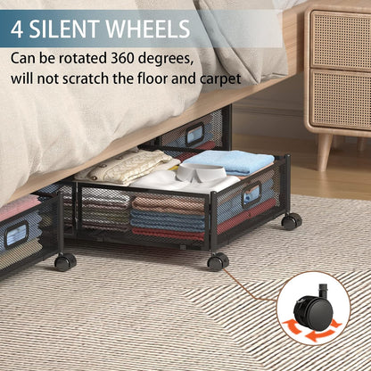 Under Bed Storage Containers, Under Bed Shoe Storage With Wheels, Foldable Bedroom Storage Organization with Handles, Under Bed Storage Bins Drawer For Clothes, Blankets And Shoes, Bedding