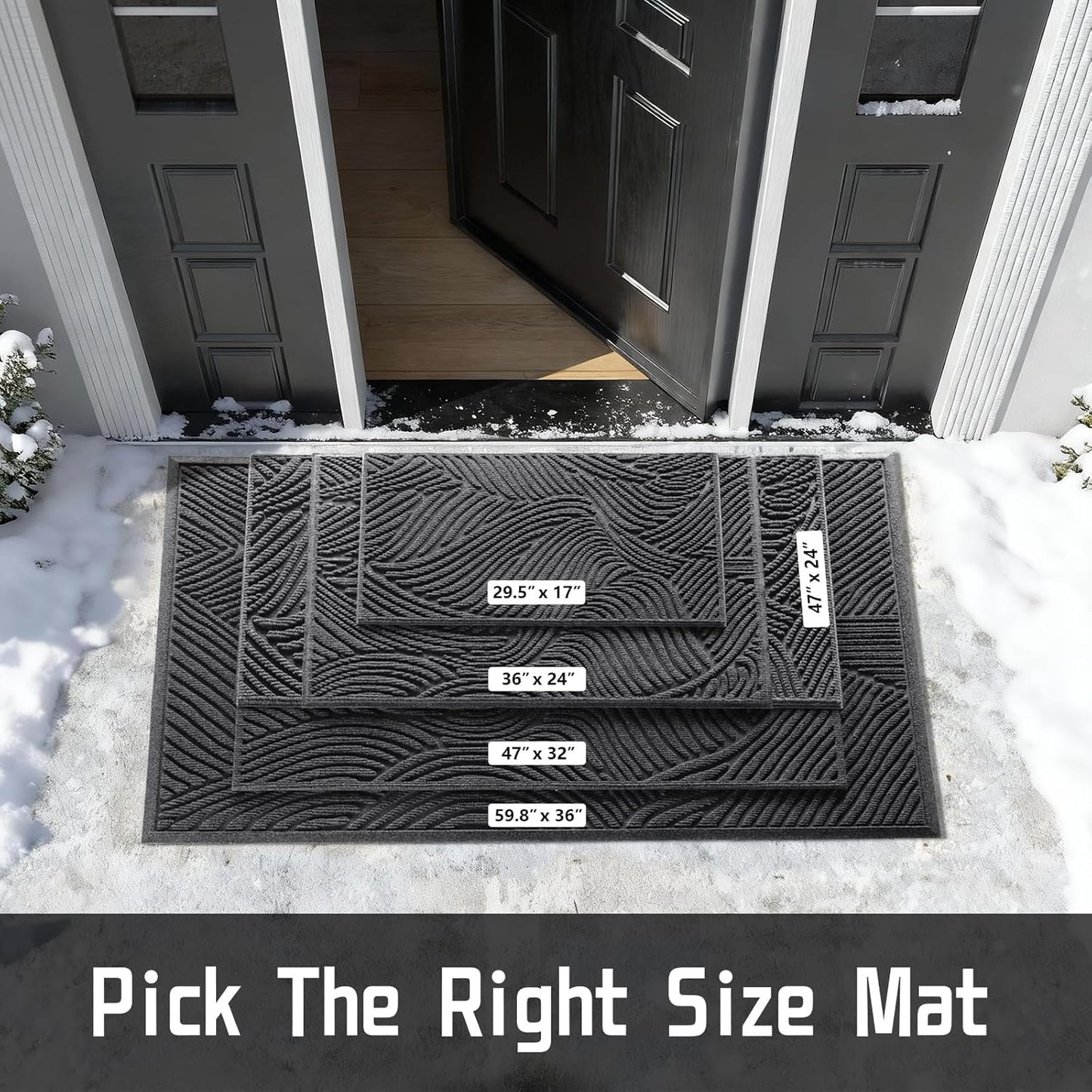 Yimobra Doormat Outdoor Entrance, Simple Stripes All-Weather Waterproof & Non-Slip Mat for Front Door, Heavy Duty Welcome Mat for Indoor, Garage, Patio-29.5x17, Dark Grey