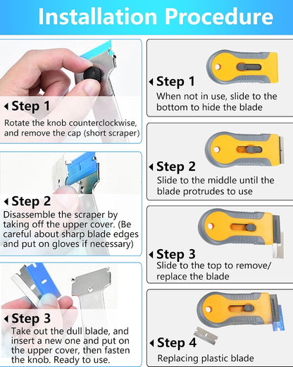 2 Pack Razor Blade Scraper with 10 Plastic and 20 Metal Blades for Removing Paint, Registration Sticker, Grease from Windshield, Glass Top Stove Cooktop Scraper