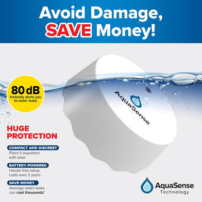 Leak Alarm Advanced Water Sensor | Wireless Real-Time Water Sensor with Instant Notifications | Battery Powered | Compact Design for Home & Basement | White
