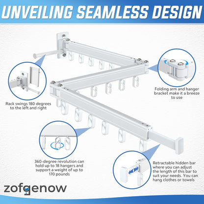 ZOFGENOW Clothes Drying Rack Wall Mounted Foldable, Retractable & Collapsible(Tri-Fold) Space-Saving Laundry Drying Rack for Indoor & Outdoor Use - Laundry Rooms, Bathroom & Balconies (White)