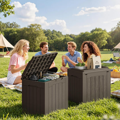 JUMMICO 31 Gallon Resin Deck Box Waterproof Indoor Outdoor Storage Boxes for Patio Furniture Cushions and Garden Tools (Brown)
