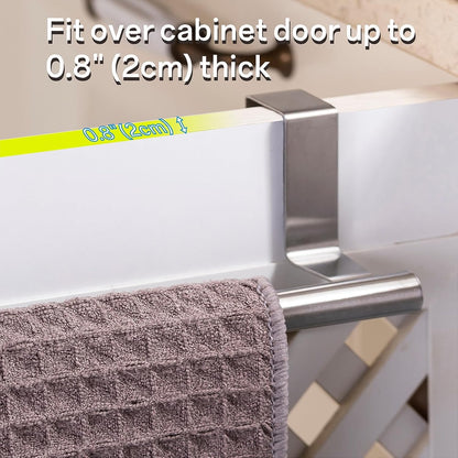 Cabinet Door Towel Bar, Kitchen Towel Holder, Matte Black 2 Pack | Extended Anti-Slip Arm, EVA Scratch Guard Pads, No-Drill Install, Stainless Steel Dish Towel Holder, Kitchen Towel Rack