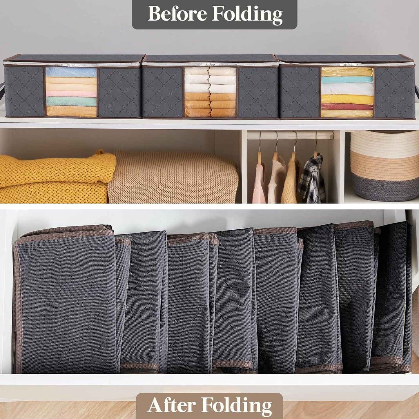 Lifewit 3 Pack 90L Clothes Storage Bins with Lids, Foldable Blanket Storage Bags with Zippers, Clear Window and Reinforced Handles, Closet and Organization for Clothing, Sweater, Comforter, Bedding