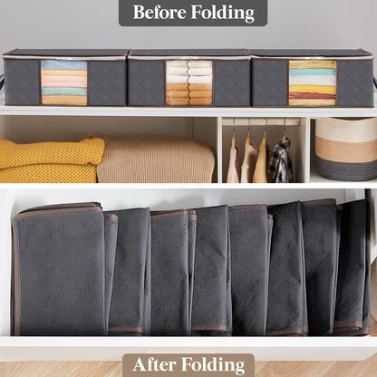 Lifewit 3 Pack 90L Clothes Storage Bins with Lids, Foldable Blanket Storage Bags with Zippers, Clear Window and Reinforced Handles, Closet and Organization for Clothing, Sweater, Comforter, Bedding