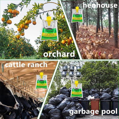Fly Traps Outdoor Hanging, Natural Pre-Baited Bug Catcher Bags, Non-Toxic Flying Insect Killer for Outside Home, Patio, Trash Can, Horse Stables, Farm, Pastures, Backyard & Camping,4 Pack