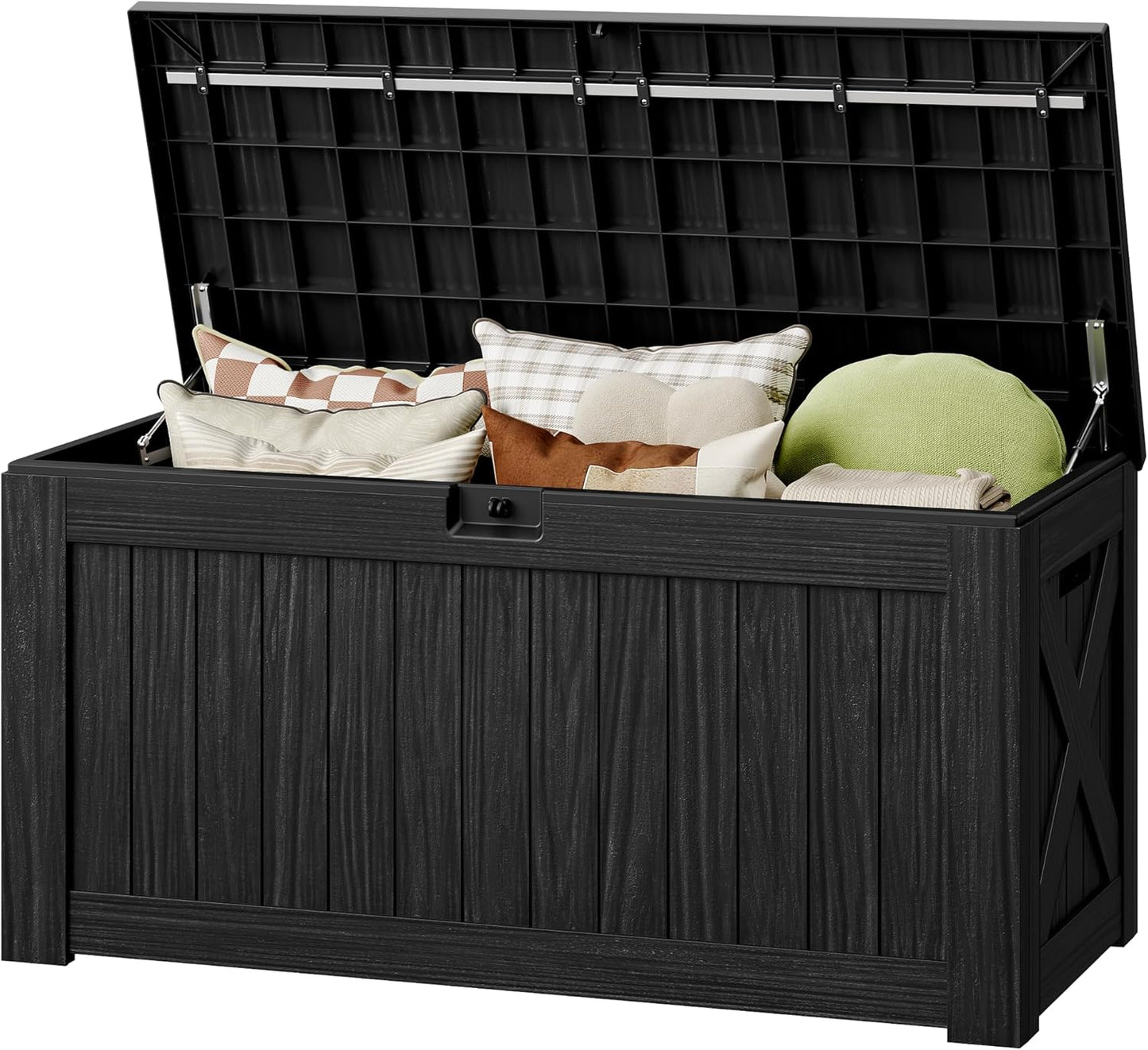 32 Gallon Deck Box Outdoor Indoor Waterproof Storage Box for Patio Furniture, Pool Accessories, Garden Tools, and Cushion Storage, Black