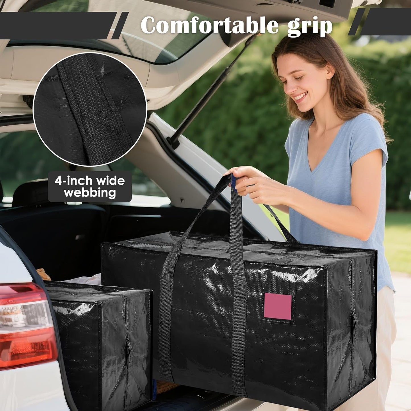 6 Pack Moving Bags Heavy Duty 210GSM with Full-Open Side Zipper, 93L 220lbs Waterproof Foldable Storage Totes for College Dorm Move-In, Moving Boxes Alternative & Home Organization, Blue