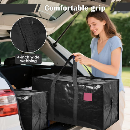 6 Pack Moving Bags Heavy Duty 210GSM with Full-Open Side Zipper, 93L 220lbs Waterproof Foldable Storage Totes for College Dorm Move-In, Moving Boxes Alternative & Home Organization, Blue