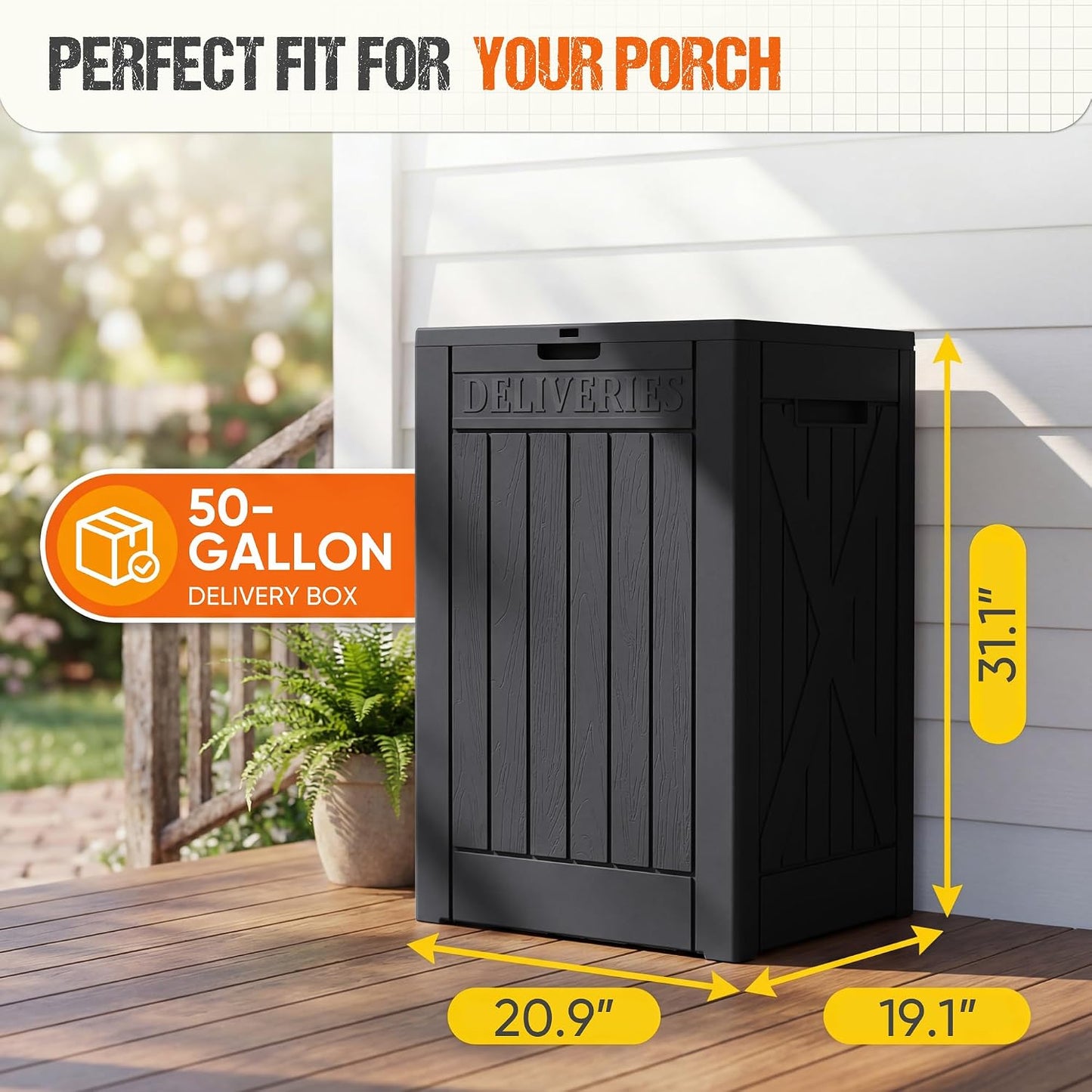 Flamaker Resin Deck Box 120 Gallon Waterproof Large Outdoor Indoor Storage Box Imitation Wood Resin for Patio Furniture Garden Tools and Pool (Black)