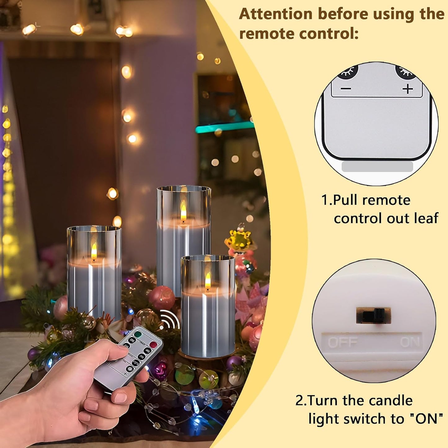 VIEWELLD Flickering Flameless Candles with Remote and Timer, Realistic LED Candles, Battery Operated Candles for Christmas Home Wedding Birthday Decoration, Real Wax Set of 3(Ivory White)
