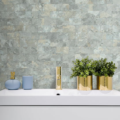 DICOFUN 10-Sheet Polished White Thick PVC Peel and Stick Backsplash, Ceramic Look Subway Tile White Kitchen Backsplash Peel and Stick Wall Tiles