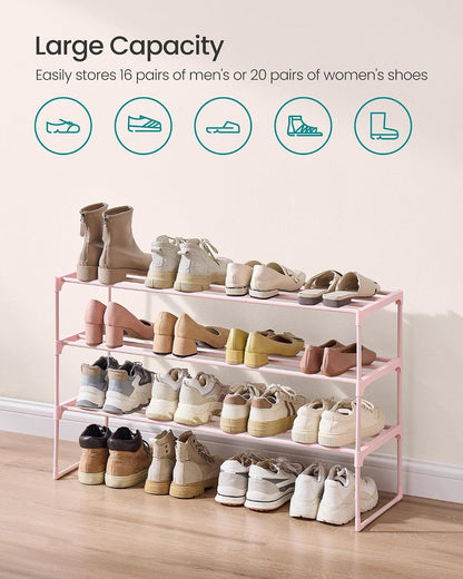 SONGMICS Shoe Rack, 6-Tier Shoe Organizer, Metal Storage Shelf, Upright or Upside Down, for 24-30 Pairs, Stackable, for Entryway, 11.8 x 36.2 x 42.7 Inches, Black ULSA306BH01