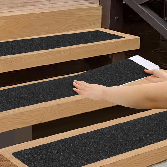 SMILOOL Outdoor Stair Treads Non-Slip Step Strips for Wooden Steps 5 Pack 6” x 24” Anti Slip Grip Tape Precut for Outside Stairs, Non Skid Stair Tread Mats Weather Resistant for Outdoors, Black