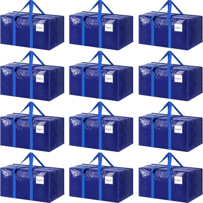 6 Pack Extra Heavy Duty Large Moving Bags with Strong Zipper & Comfortable Handles, Sturdy & Durable Clothes Storage Bags Totes Bins, Blue Packing Moving Boxes for College Supplies, Dark Blue