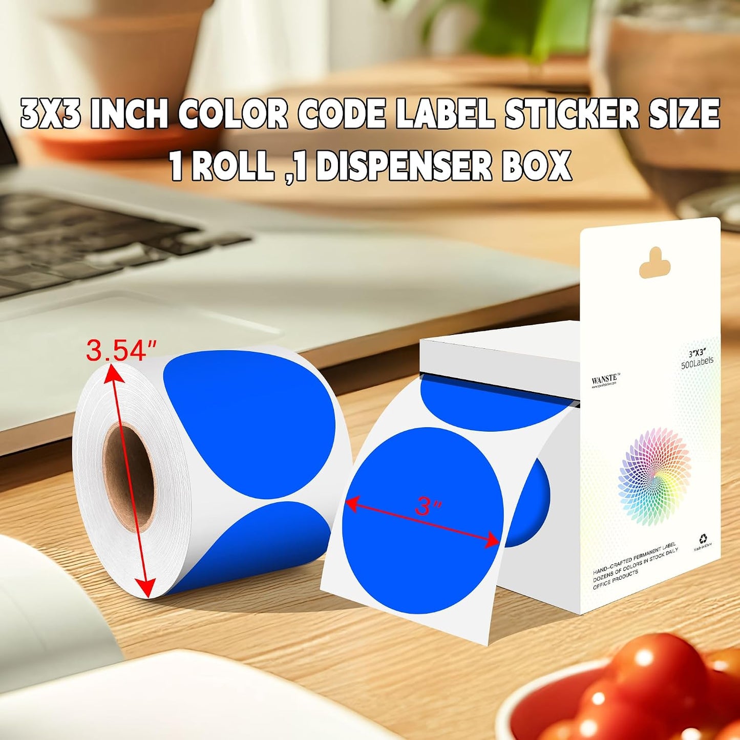 3 Inch White Color Code Dot Stickers,500 PCS Round Labels Stickers in Dispenser Box for Organization, Inventory,Classroom