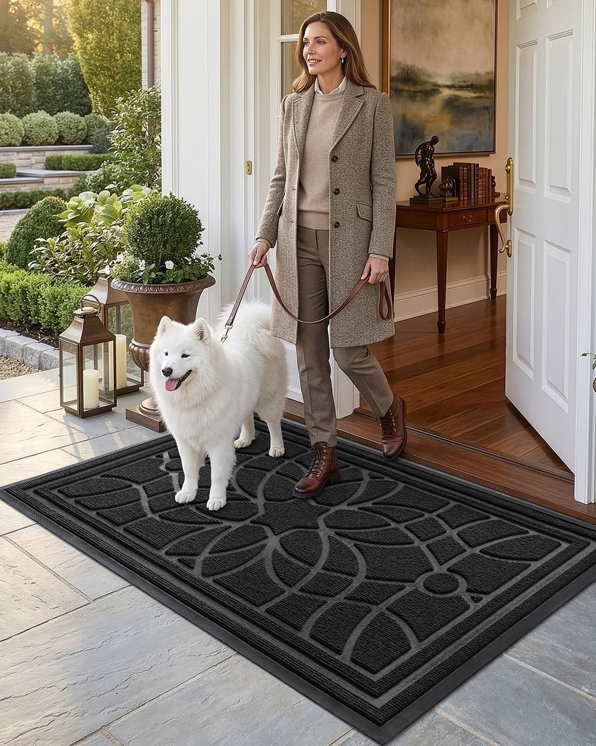 DEXI Front Door Mat Outside Entrance, Heavy Duty Non Slip Low Profile Doormat for Entryway, Trap Dirt and Moisture Welcome Mats, Easy Clean, Patio, Garage, 3x2, Blue
