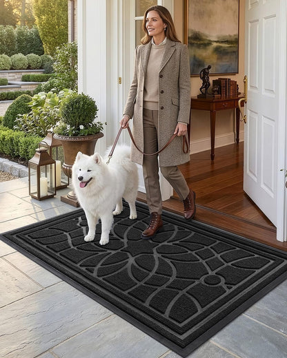 DEXI Front Door Mat Outside Entrance, Heavy Duty Non Slip Low Profile Doormat for Entryway, Trap Dirt and Moisture Welcome Mats, Easy Clean, Patio, Garage, 3x2, Blue