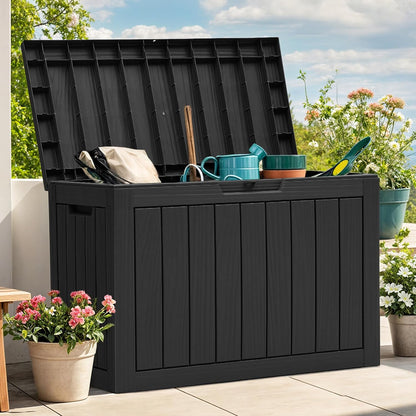 YITAHOME 35 Gallon Outdoor Storage Box | Waterproof Resin Deck Box and Package Delivery with Lockable Lid for Patio Furniture Cushions, Pool Accessories, Garden