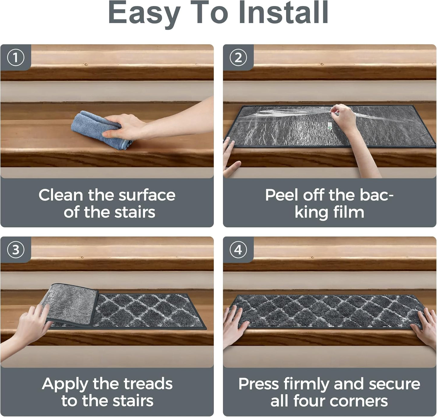 sarben Non Slip Stair Treads for Wooden Steps 15PCS - 8"x30" Indoor Safety Carpet, Edging Mats with TPE Adhesive Backing, Pet and Elderly Friendly Stair Rugs (Taupe) - Colors B