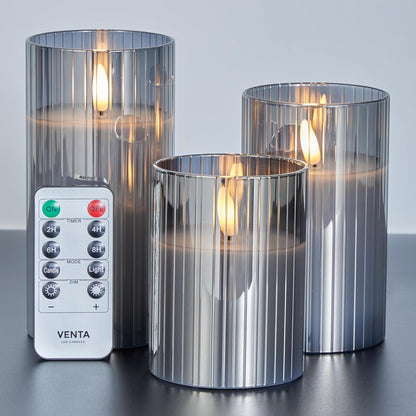 VENTA Set of 3 White Pillar Candles | Real Wax Battery Operated Flickering LED Candles with Remote | Timeless Decor for Farmhouse, Modern & Mantel Displays