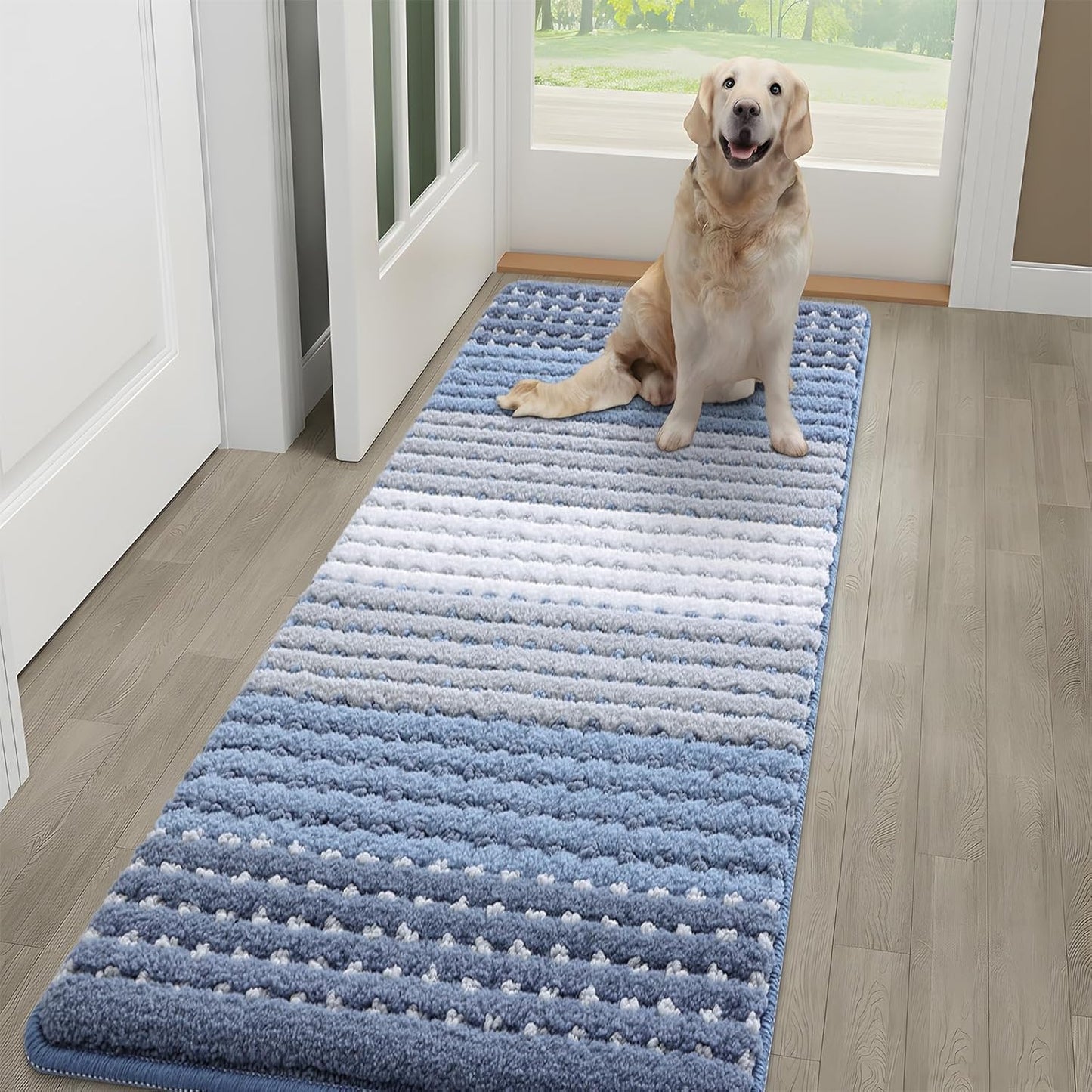Kitinjoy Indoor Outdoor Door Mat, 32x20 Non-Slip Absorbent Dirt Trapper, Low-Profile Washable Inside Entrance Front Floor Mat, Sturdy Soft Entry Doormats for Entryway, Grey