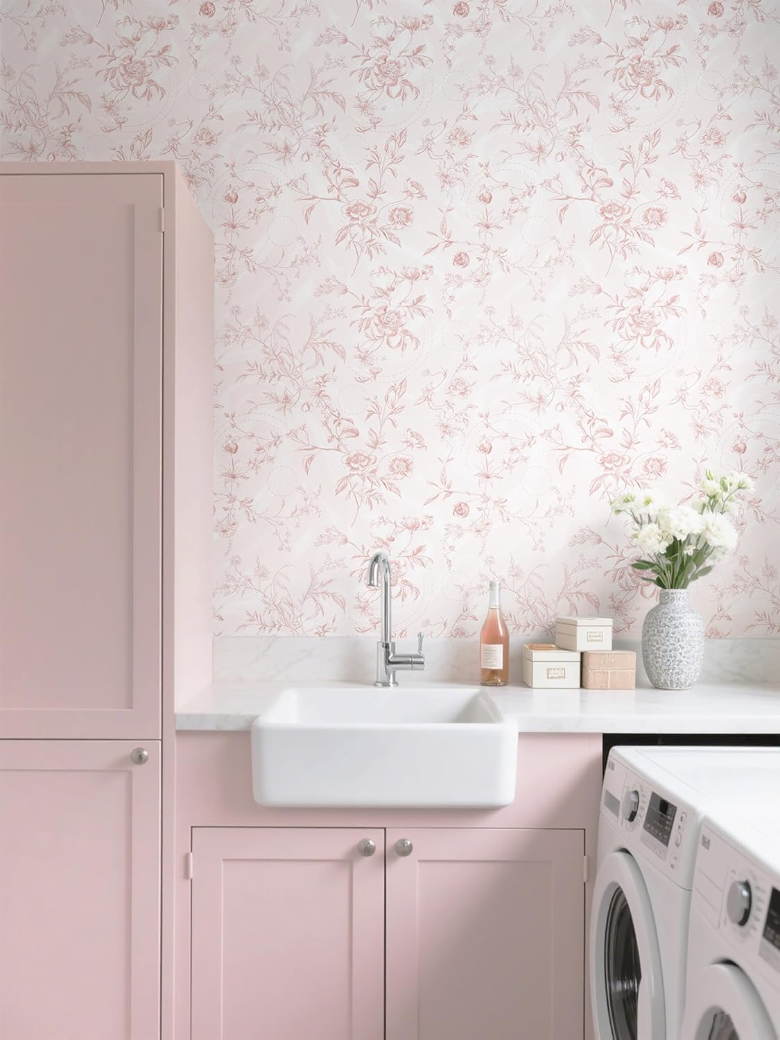 Dimoon 17.3''x78.7'' Vintage Peel and Stick Wallpaper Boho Beige Neutral Contact Paper White Floral Bird Wallpaper Removable Botanical Renter Friendly Modern Wall Paper Bedroom Bathroom Vinyl Roll