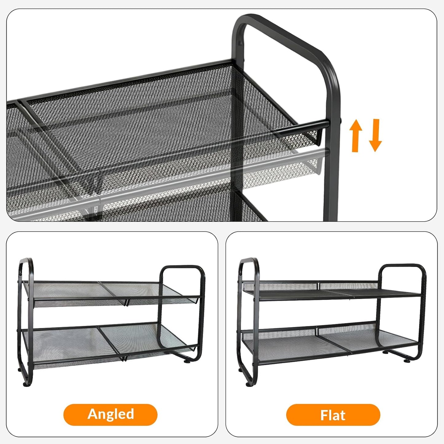 4 Tiers Metal Shoe Rack for Entryway Closet Hallway Bedroom Garage | Shoe Storage Organizer, Mesh Shoe Shelves, Freestanding, Stackable, Adjustable, Rustproof Black