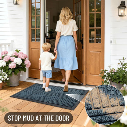 OLANLY Front Door Mat Outside Entrance 29.5x17, Absorbent, Heavy Duty Sturdy Natural Rubber Doormat Indoor Outdoor, Stain and Fade Resistant, Non-Slip Low Profile Floor Mat for Entryway, Grey Diamond