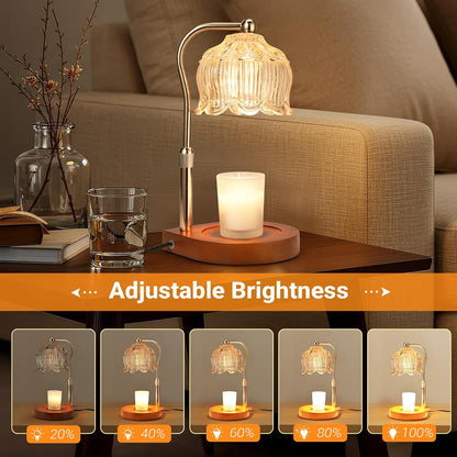Candle Warmer Lamp with Timer Dimmer, Adjustable Height Candle Lamp Warmer for Jar Candles, Flower Glass Wax Melt Warmer with 2 Bulbs, Flameless Home Decor Gifts for Women Mom, Housewarming