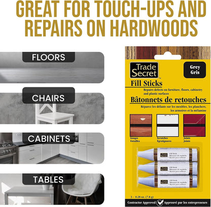 Wood Scratch Repair Fill Stick for Light Surfaces (Set of 3), Great for Touch-Ups and Repairs on Hardwoods Floors, Furniture, Cabinets and Plastic Surfaces.