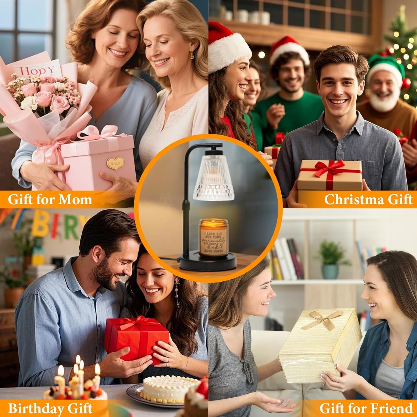 Candle Warmer Lamp, Adjustable Height & Dimmable, Candles with Timer, 2H/4H/8H Auto Off, Safe Flameless Night Light for Home Decor, Bedroom, Office, Christmas Birthday Gift for Women & Men