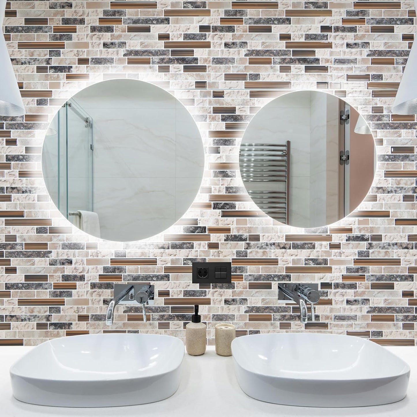Art3d 10-Sheet Heavy-Duty Peel and Stick Backsplash, Waterproof Wall Tiles Stick on Kitchen Backsplash Living Space, Beige & White