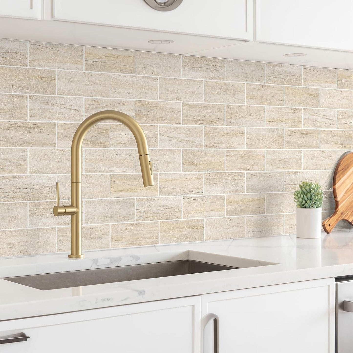 StyloVue 100 Pieces Peel and Stick Backsplash for Kitchen, 3" x 6" PVC Subway Tile, Glossy White with Dark Gray Grout, Self Adhesive Stick on Wall Tiles for Kitchen, Bathroom, Fireplace, RV