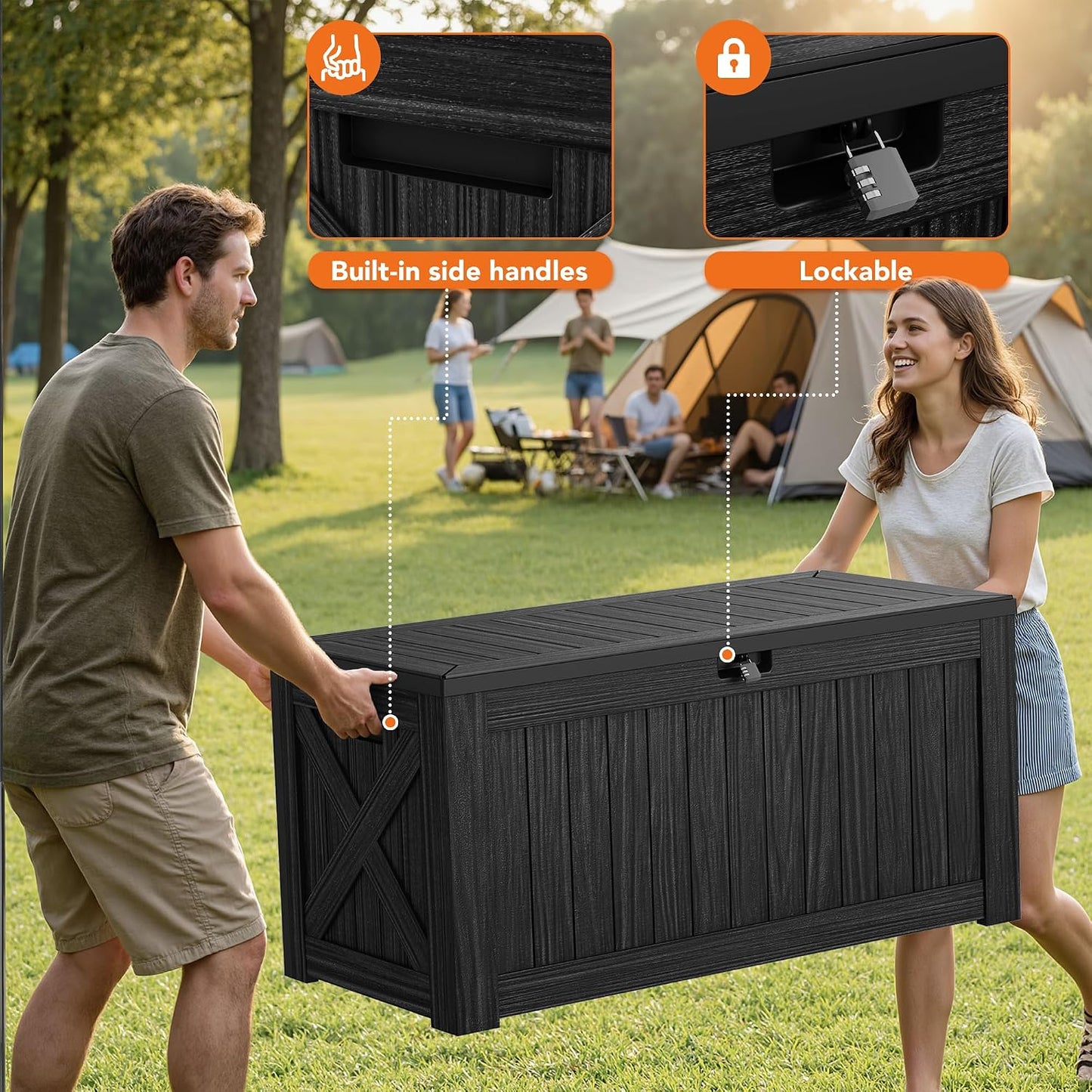 32 Gallon Deck Box Outdoor Indoor Waterproof Storage Box for Patio Furniture, Pool Accessories, Garden Tools, and Cushion Storage, Black