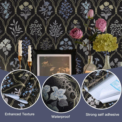 Dimoon 17.3''x78.7'' Vintage Peel and Stick Wallpaper Boho Beige Neutral Contact Paper White Floral Bird Wallpaper Removable Botanical Renter Friendly Modern Wall Paper Bedroom Bathroom Vinyl Roll