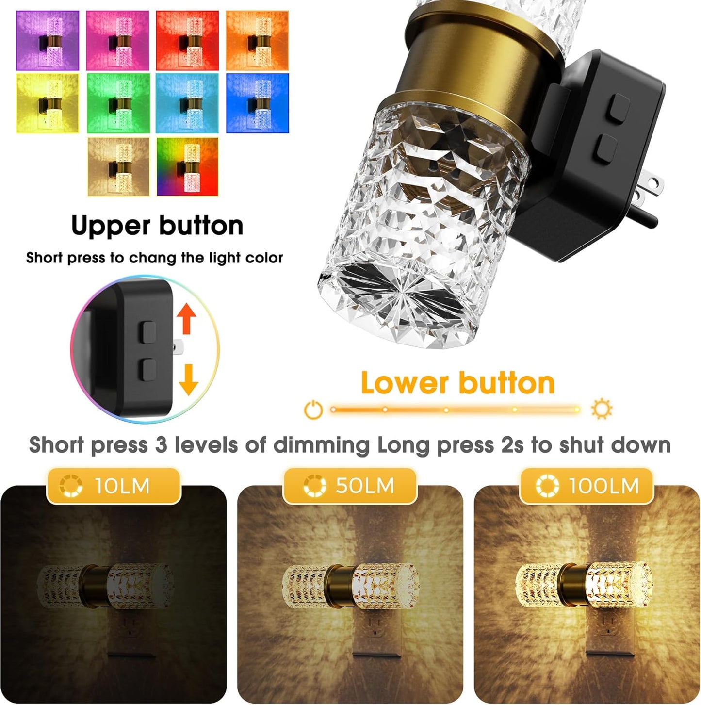 L LOHAS LED Night Light,Dimmable Night Lights Plug into Wall, 2 Pack Acrylic Nightlight with 0-100 LM Adjustable Brightness, 3000K Plug in Night Light with Dusk to Dawn Sensor, for Bathroom Hallway