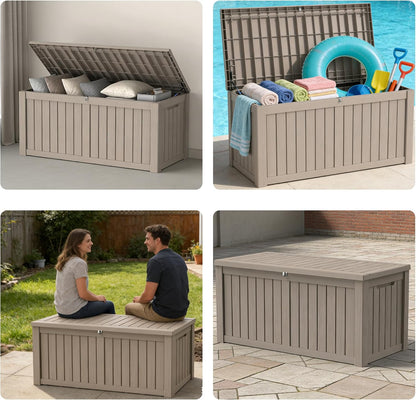 320 Gallon Outdoor Storage Box Resin Deck Box All Weather Waterproof Large Lockable Storage Container Deck Box for Patio Furniture, Garden Tools, Lockable, Black