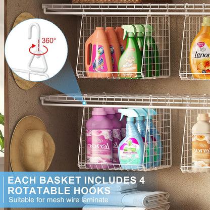 3-Pack Extra-Tall 13.6'' Hanging Laundry Basket Organizer, Foldable Wire Shelf with 360° Rotating Hooks & Reinforced Height - Durable Space-Saving Laundry Room & Closet Organizer, White Patent